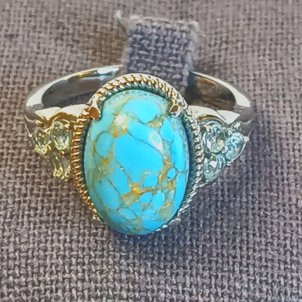 Blue Copper Turquoise/Topaz Ring